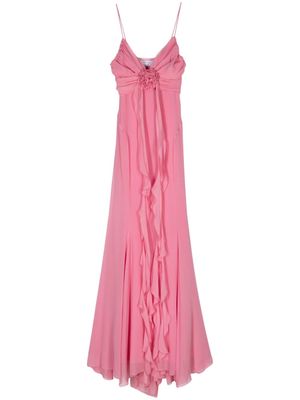Blumarine rose-appliqué silk gown - Pink