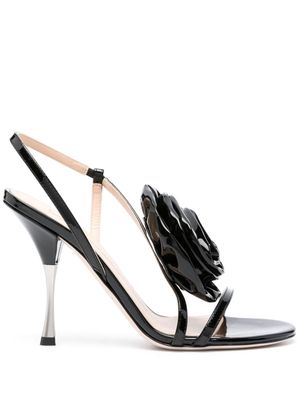 Blumarine rose-appliqué slingback sandals - Black