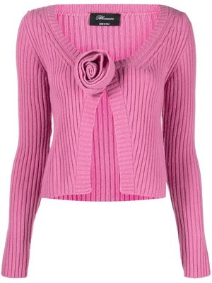 Blumarine rose-appliqué wool cardigan - Pink