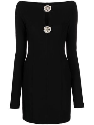 Blumarine rose-brooch-detail mini dress - Black