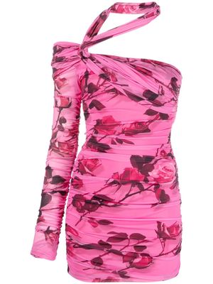 Blumarine rose-print asymmetric minidress - Pink