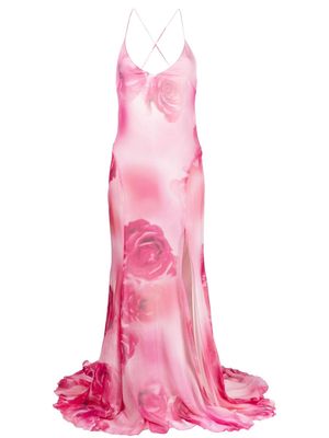 Blumarine rose-print silk gown - Pink