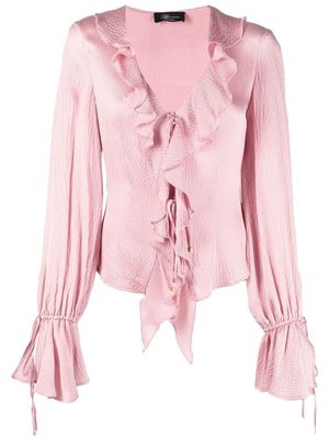 Blumarine ruffle-detail long-sleeve blouse - Pink