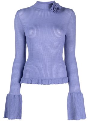 Blumarine ruffle-detailing ribbed-knit jumper - Purple