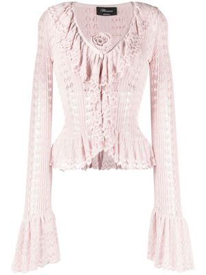 Blumarine ruffle-trim open knit cardigan - Pink