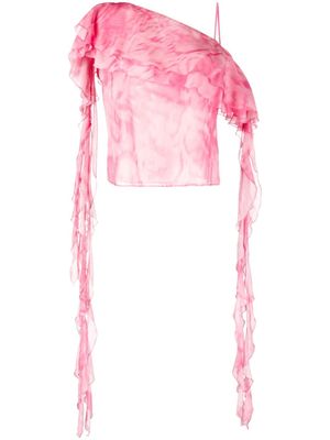 Blumarine ruffled asymmetric silk blouse - Pink
