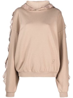 Blumarine ruffled cotton hoodie - Brown