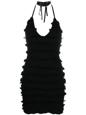 Blumarine ruffled-detail halterneck mini dress - Black