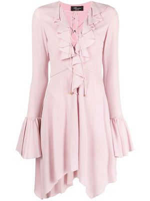 Blumarine ruffled-detail V-neck minidress - Pink
