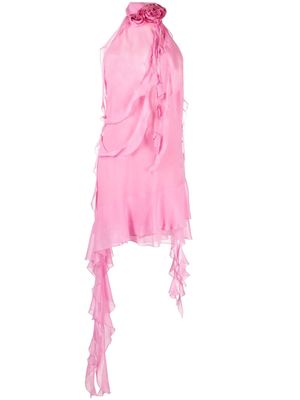 Blumarine ruffled halterneck silk minidress - Pink