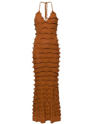 Blumarine ruffled knitted maxi dress - Brown