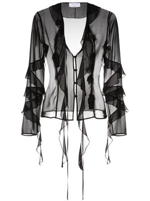 Blumarine ruffled sheer silk blouse - Black