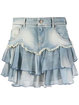Blumarine ruffled-trim denim skirt - Blue