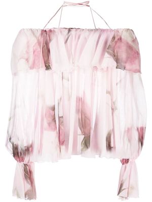 Blumarine ruffled-trim floral-print blouse - Pink