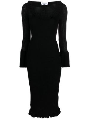 Blumarine ruffled-trim knitted midi dress - Black