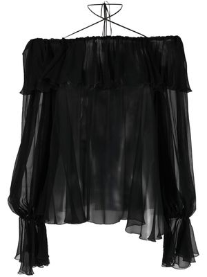 Blumarine ruffled-trim tie-fastening blouse - Black