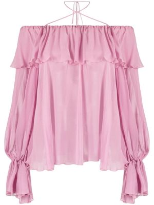 Blumarine ruffled-trim tie-fastening blouse - Pink