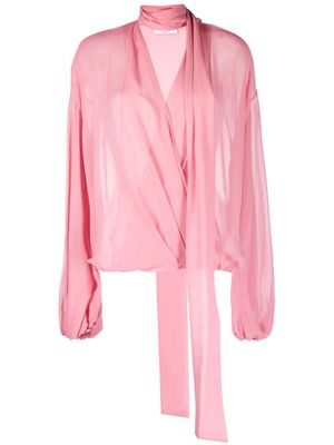 Blumarine scarf-detail V-neck silk blouse - Pink