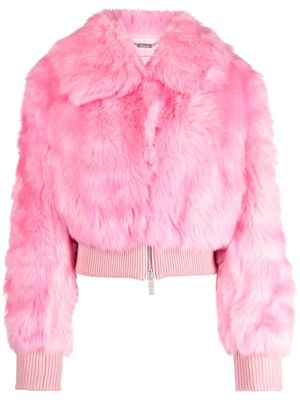 Blumarine shearling cropped bomber jacket - Pink