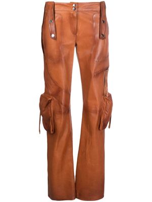 Blumarine slim-cut leather cargo trousers - Brown