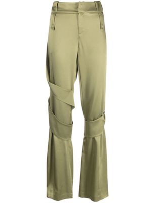 Blumarine strap-detail satin straight-leg trousers - Green