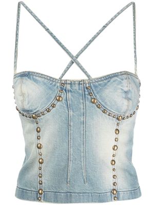 Blumarine stud-embellished denim corset top - Blue