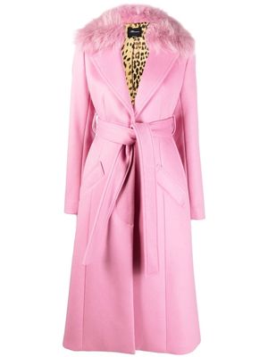 Blumarine trimmed-collar belted long coat - Pink