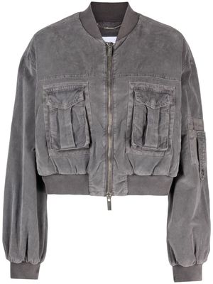 Blumarine velvet wide-sleeved bomber jacket - Grey