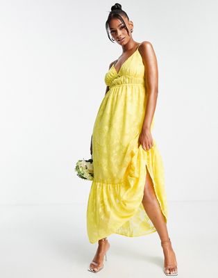Blume Bridal cami maxi with full skirt in chiffon floral in yellow-Multi