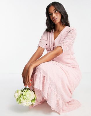 Blume Bridal chiffon maxi dress with texture in light pink