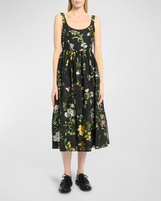 Blur Floral Jacquard Sleeveless Fit-&-Flare Midi Dress