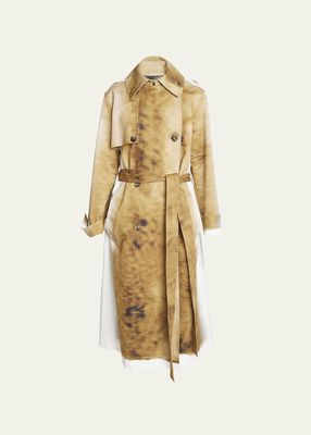 Blurred Print Belted Trench Coat