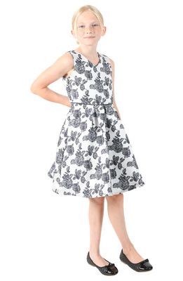 BLUSH by Us Angels Kids' Floral Brocade Dress in Navy Silver