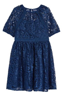 BLUSH by Us Angels Kids' Puff Sleeve Lace Dress in Navy