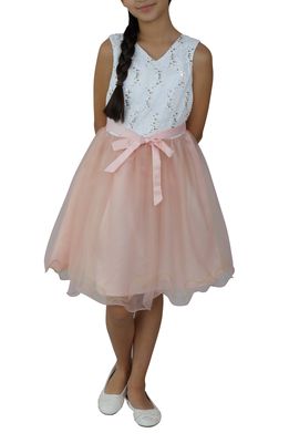 BLUSH by Us Angels Kids' Sleeveless Tulle Dress in White/Pink