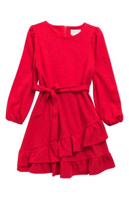 BLUSH by Us Angels Kids' Sparkle Knit Long Sleeve Faux Wrap Dress in Red