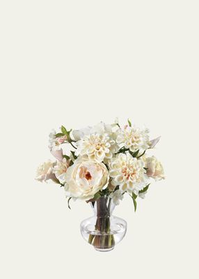 Blush Peonies, Lisianthus, and Dahlias in a Tapered Vase