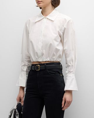 Blythe Cotton Poplin Button-Front Crop Shirt