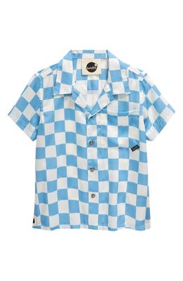 Boardies Kids' Mojo Checkerboard Short Sleeve Button-Up Camp Shirt in Blue/Cream