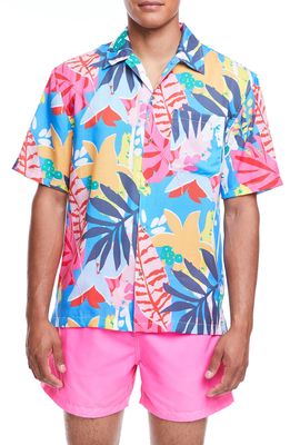 Boardies Miami Short Sleeve Cotton Button-Up Camp Shirt in Cornflower Blue
