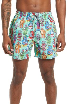 Boardies Robots Mid Swim Trunks in Green 