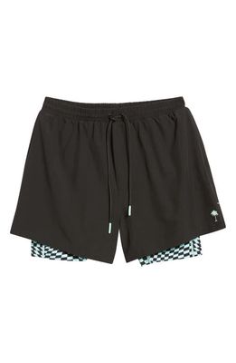Boardies Warped Check Active Compression Swim Trunks in Black/Teal