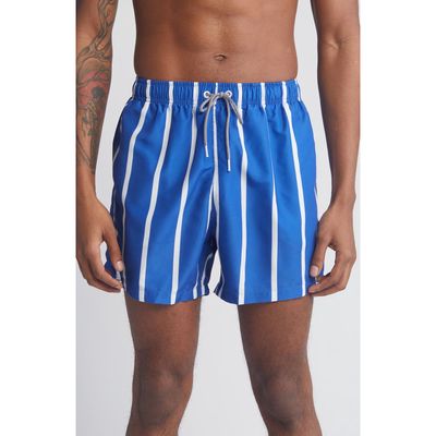 Boardies Watson Stripe Mid Length Swim Trunks in Navy/White 