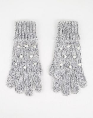 Boardmans knitted pearl gloves in silver