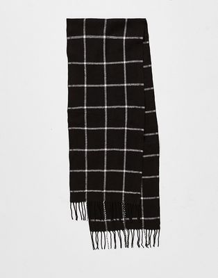 Boardmans woven check fringe scarf in black