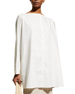 Boat-Neck Mini Poplin Dress