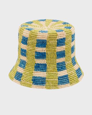 Bob Color-Block Raffia Bucket Hat
