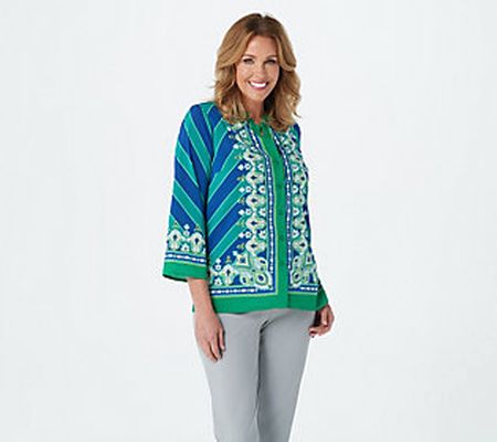 Bob Mackie Bombay Placement Print Button Front Shirt