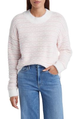 Bobeau Eyelash Crewneck Sweater in Ivory/Pink