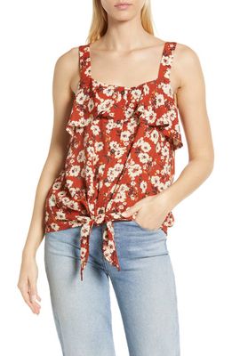 Bobeau Floral Front Tie Ruffle Tank in Picante Floral